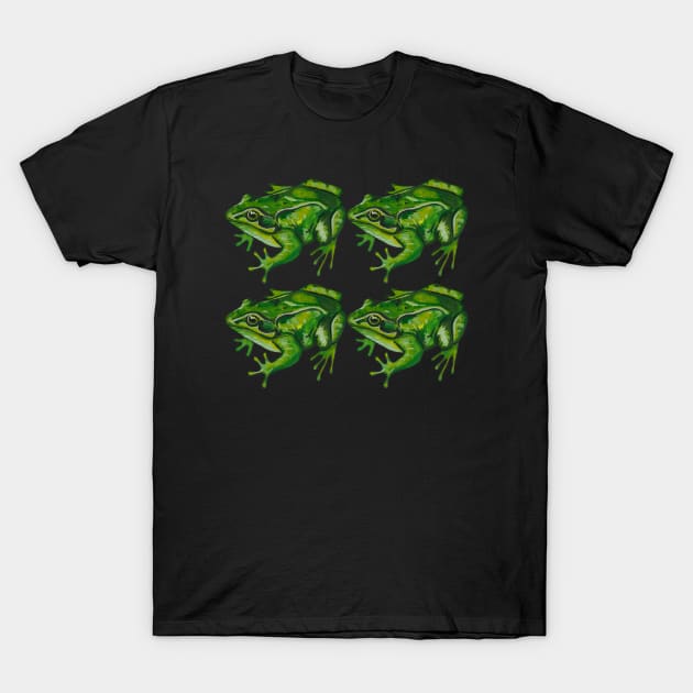 Four green tropical frogs T-Shirt by deadblackpony